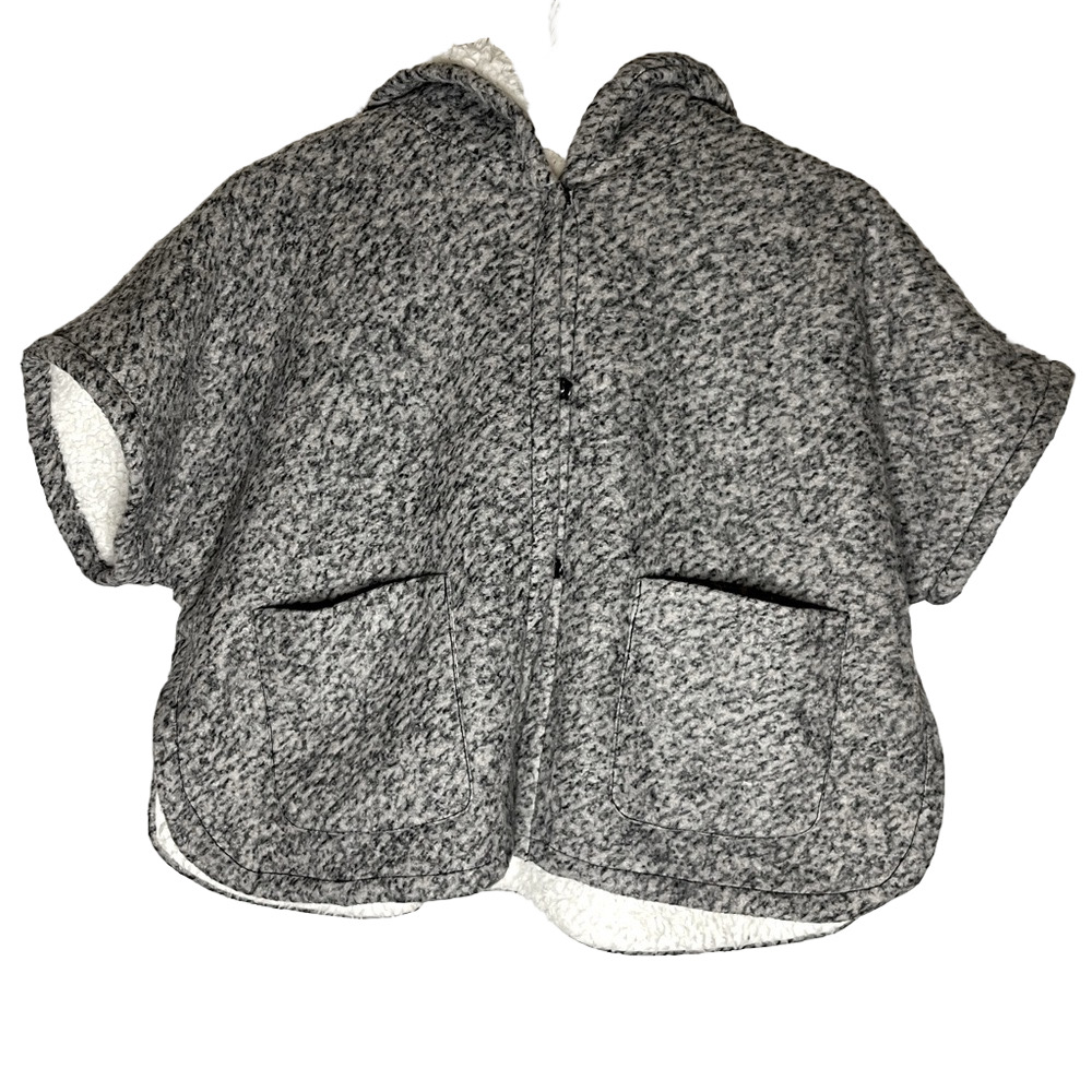 Zara Girls Gray Hooded Fleece Poncho Size 7 8 Kids Spring
